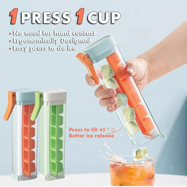 One-Touch Ice Cube Maker Tray With Storage Box
